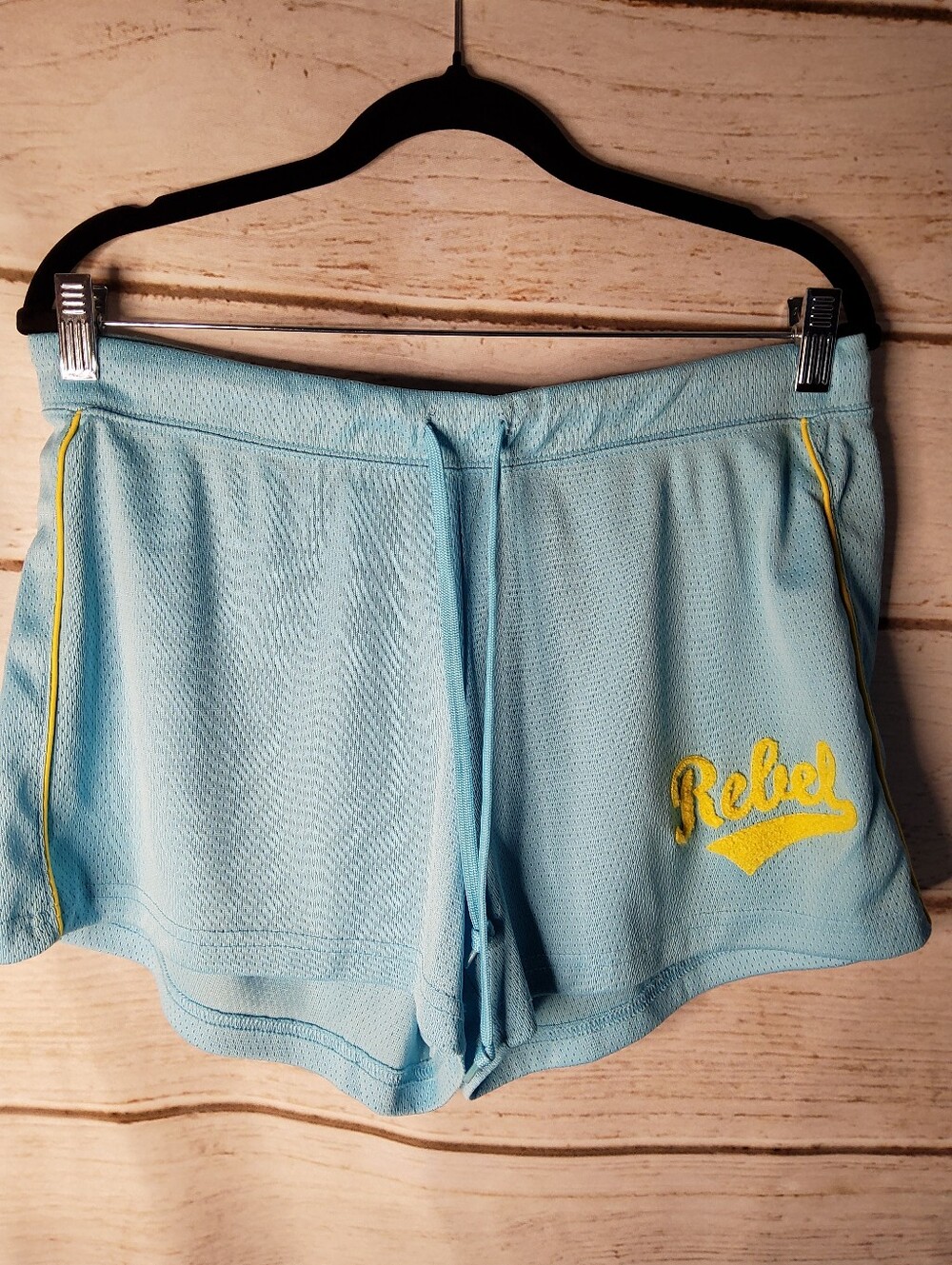 No Boundaries Light Blue Athletic Mesh Shorts with Yellow Trim